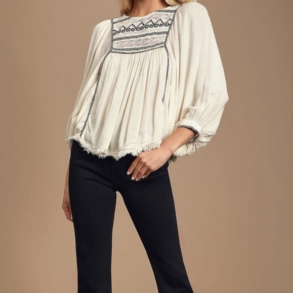Free PEOPLE Cyprus Avenue embroidered top blouse xs boho bohemian - Picture 8 of 16